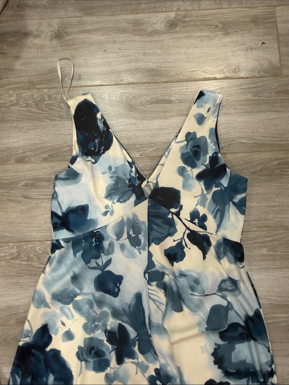 Donna Karan NWT 16 Floral Empire Waist A-Line Blue & White Midi Dress - Picture 5 of 6